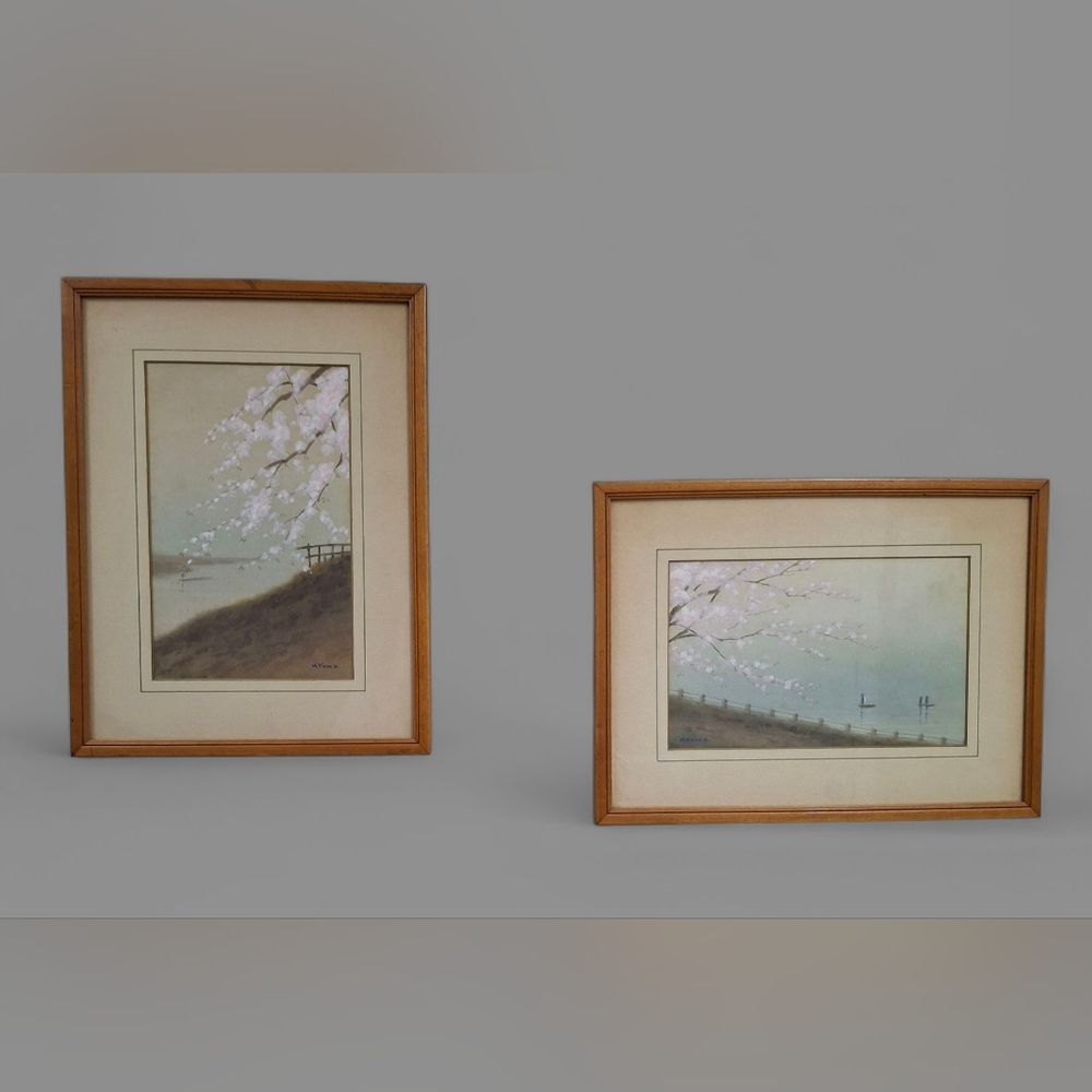 Pair Of Early 19th Century Japanese Artist Kyoha Watercolor Paintings